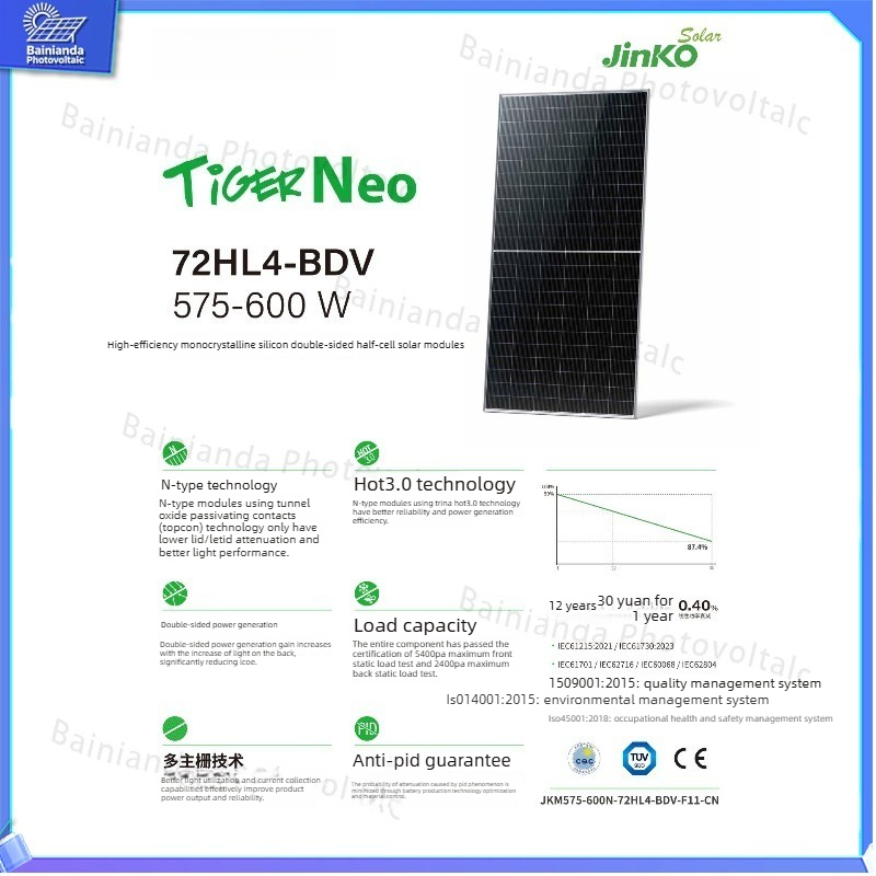 Jinko Solar Panel N-Type - Jinko 590W Hoge Vermogen Zonnepaneel Monokristallijn